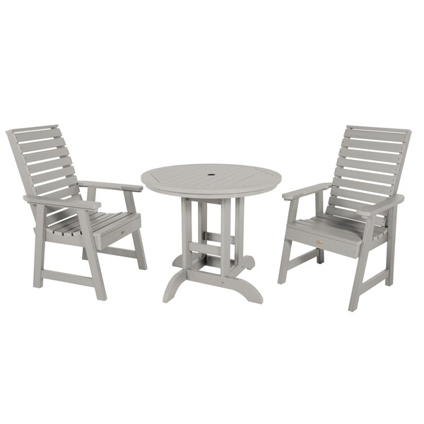 Highwood Usa Weatherly 3pc Round Outdoor Patio Furniture Dining Set AD-DNW36-HGR - main